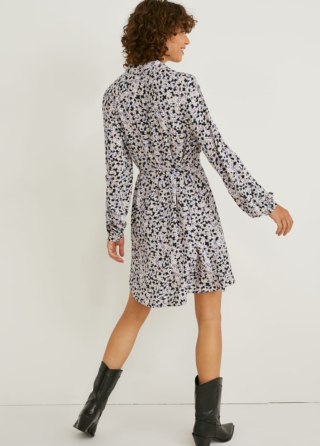 Чорна кежуал сукня кльош, сукня-сорочка C&A з квітковим принтом