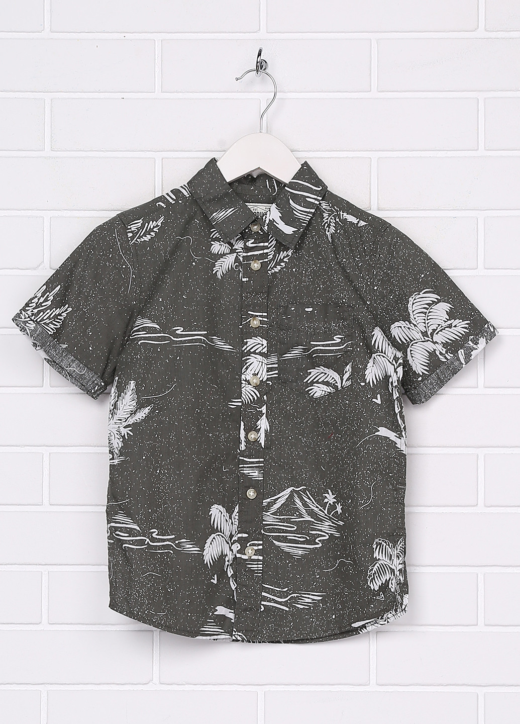 Оливковковая (хаки) кэжуал рубашка с рисунком Jack & Jones с коротким рукавом