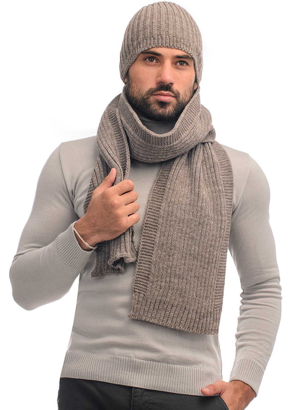 Светло-коричневый зимний комплект (шапка, шарф) SVTR
