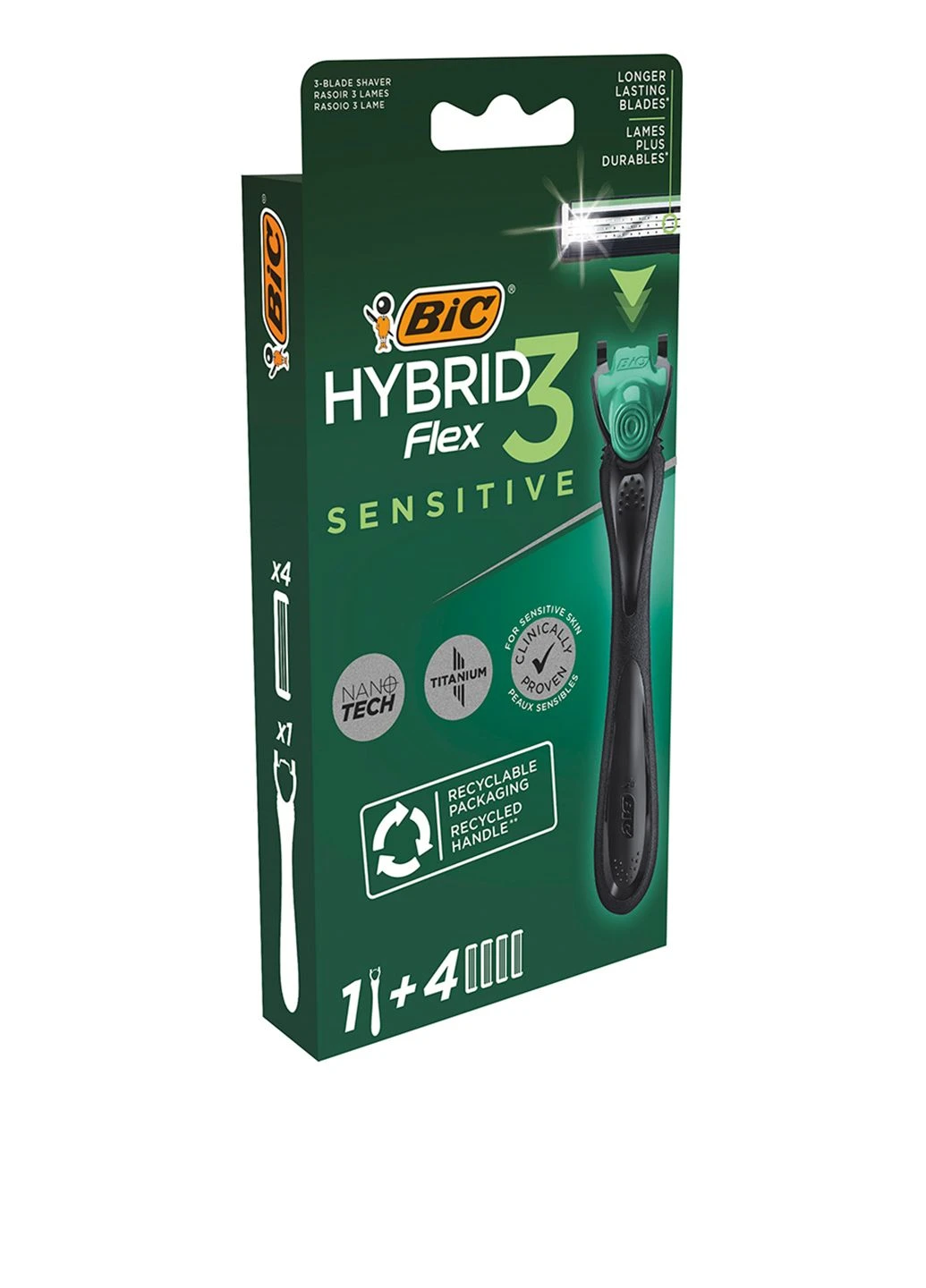 Верстат для гоління з 4 картриджами Flex 3 Hibrid Sensitive Bic (249037574)