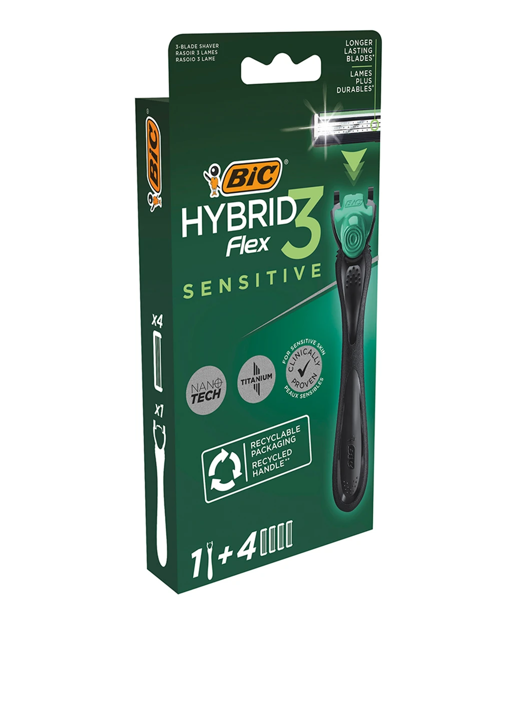 Верстат для гоління з 4 картриджами Flex 3 Hibrid Sensitive Bic (249037574)