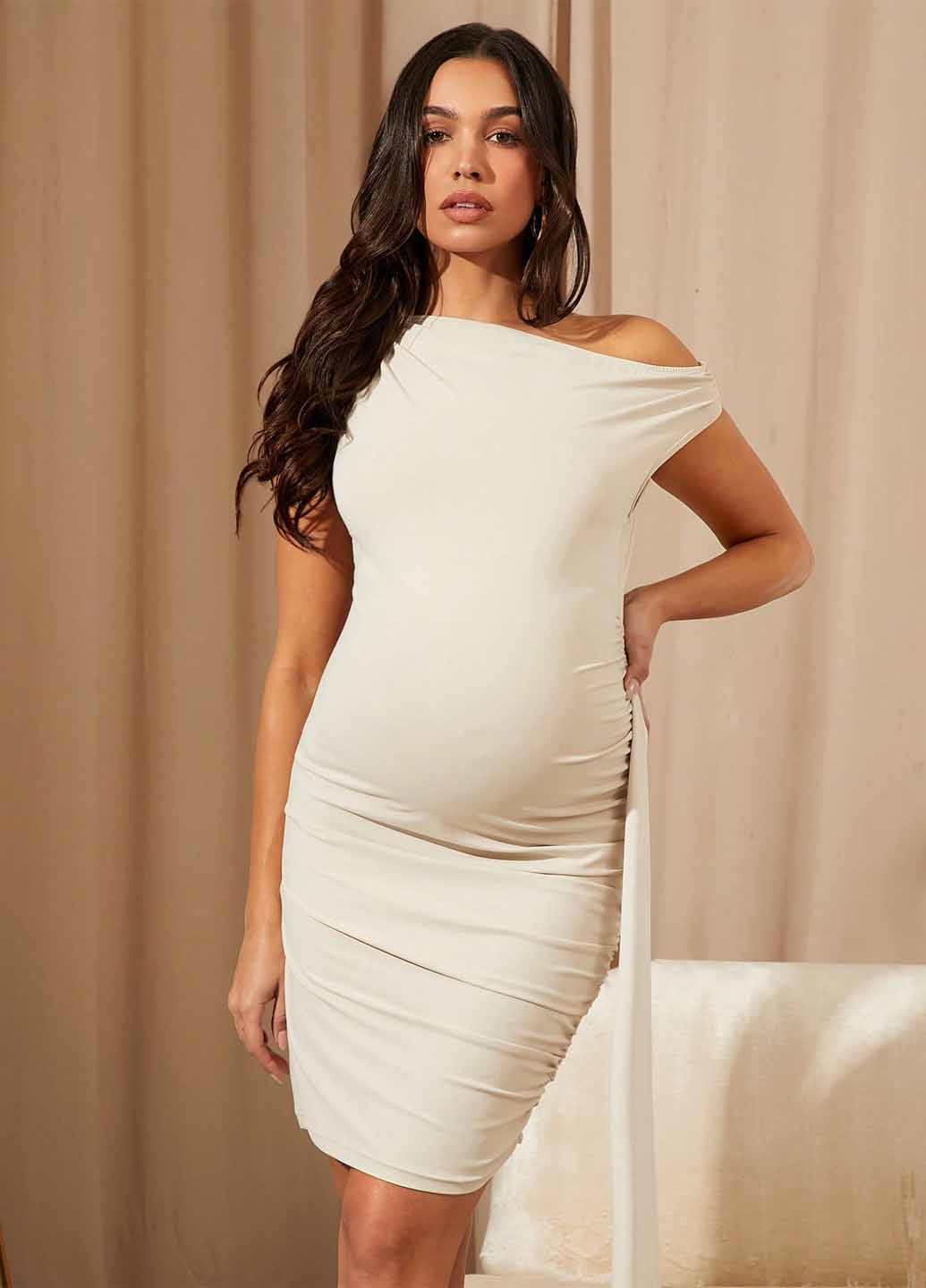 Кремовое праздничный, кэжуал платье силуэтная SHEIN однотонное