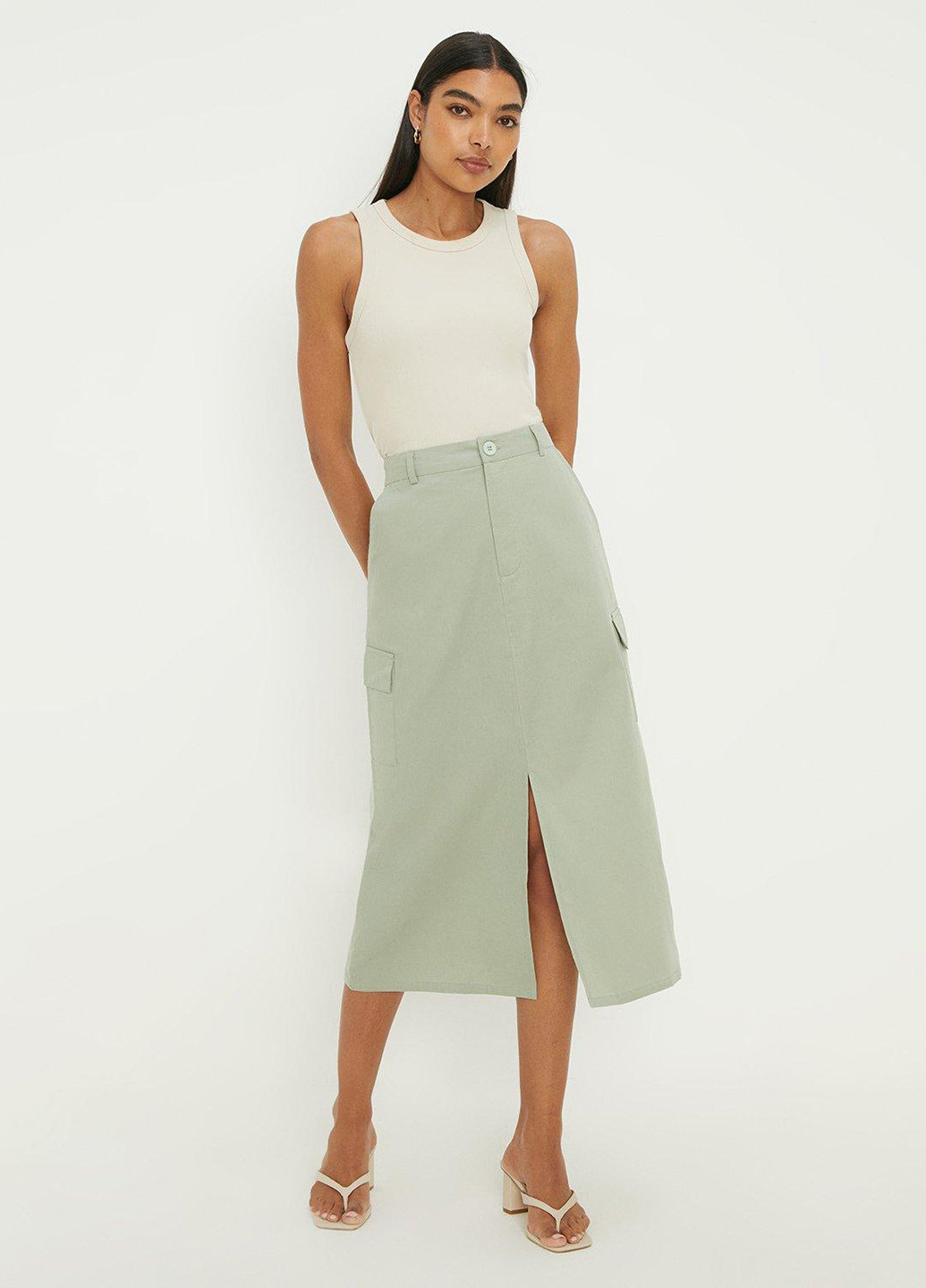 Фисташковая кэжуал однотонная юбка Dorothy Perkins карго