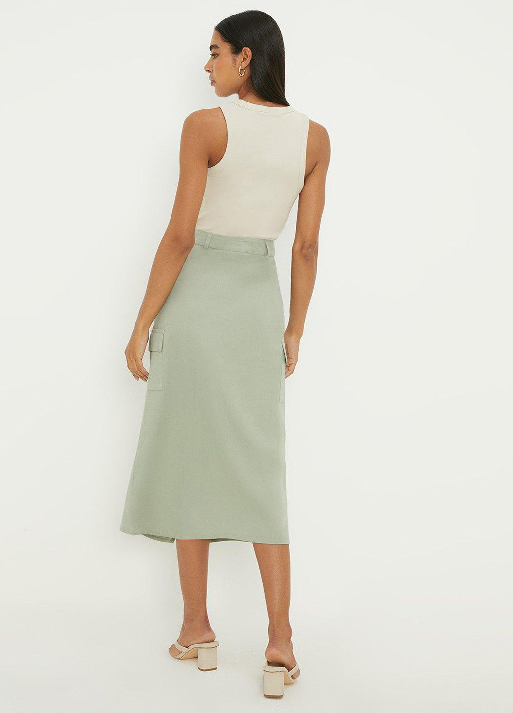 Фисташковая кэжуал однотонная юбка Dorothy Perkins карго