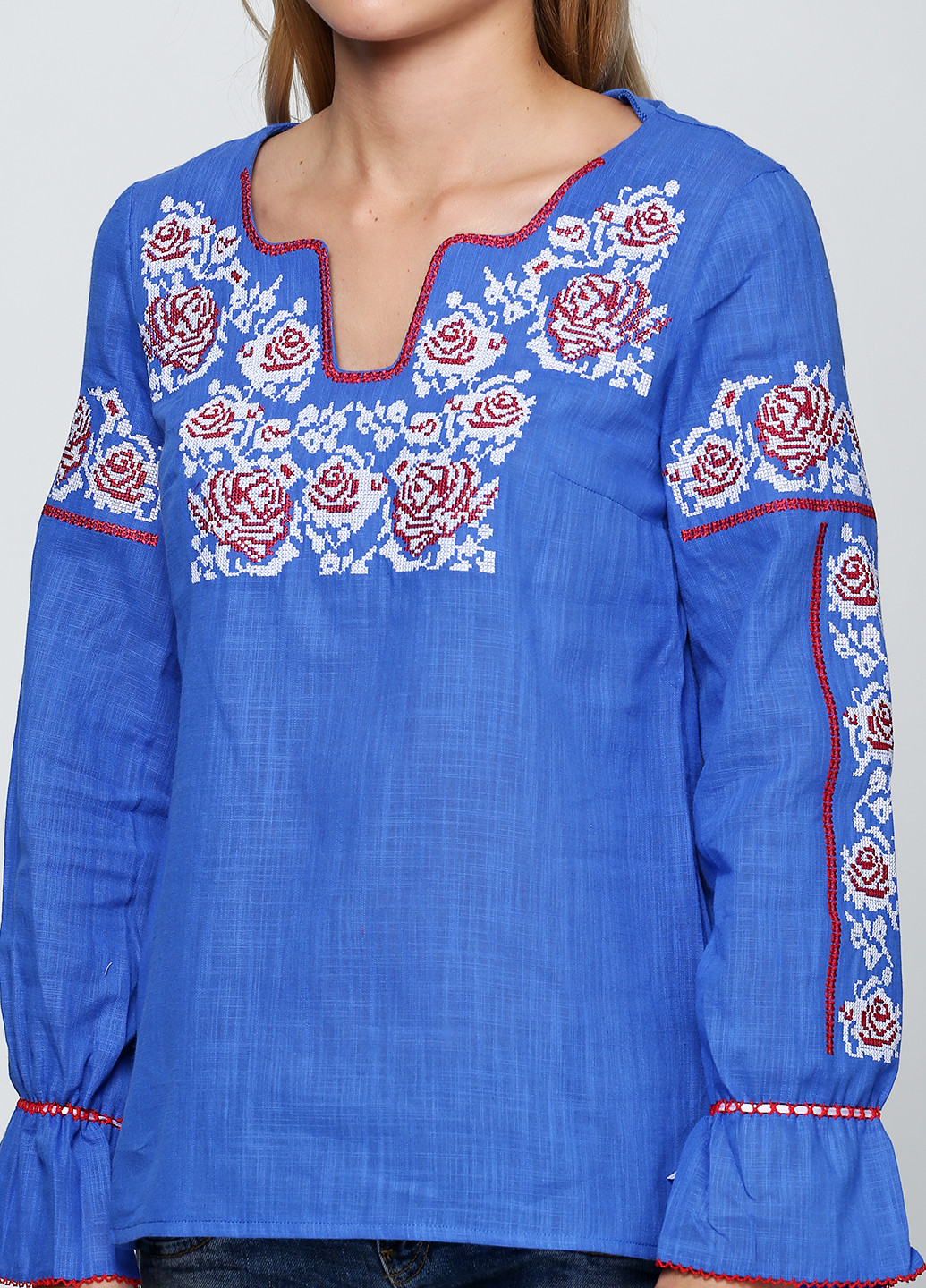 Синяя демисезонная блуза ЕтноМодерн