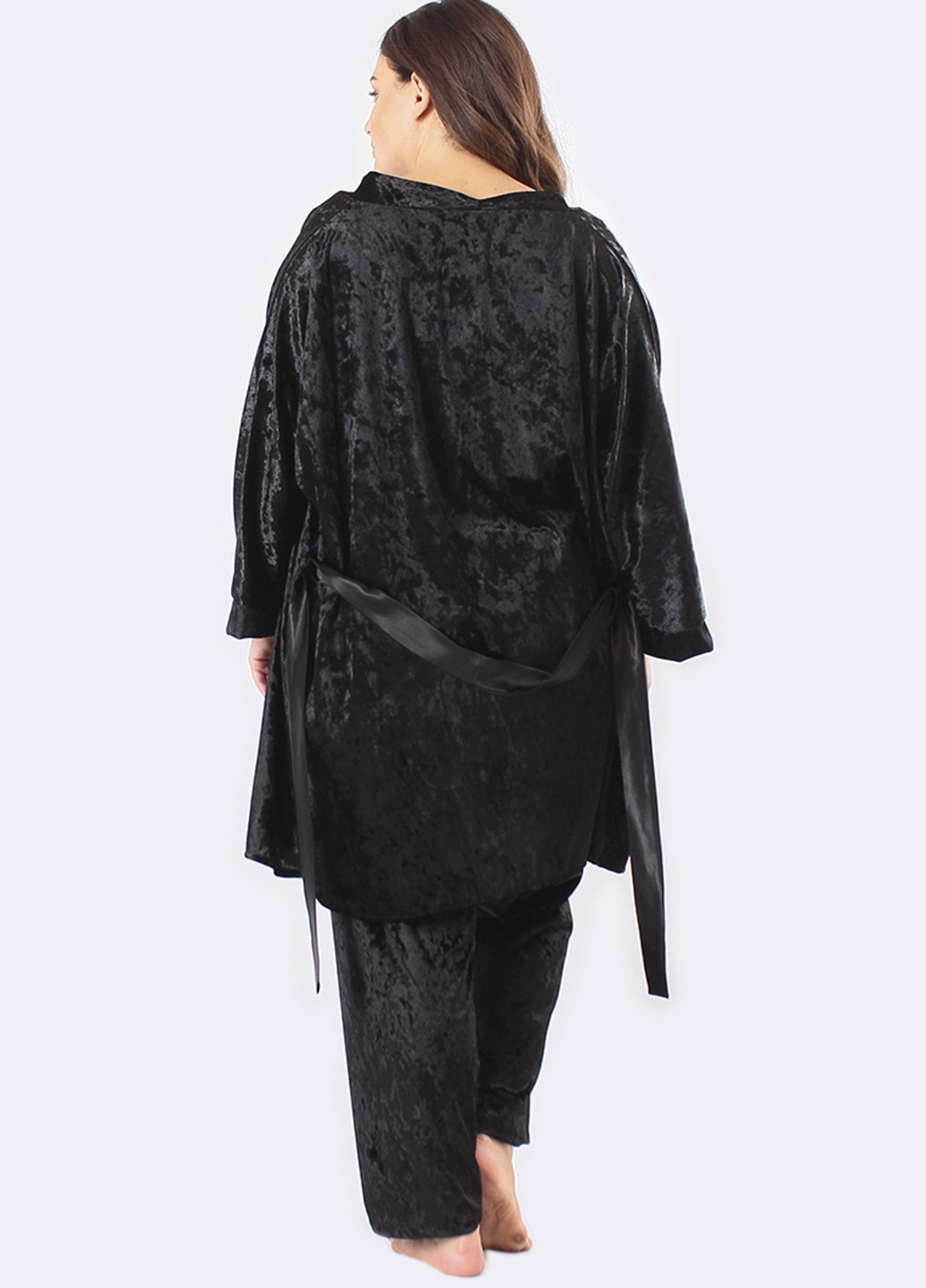 Черный демисезонный комплект (халат, топ, брюки) Ghazel