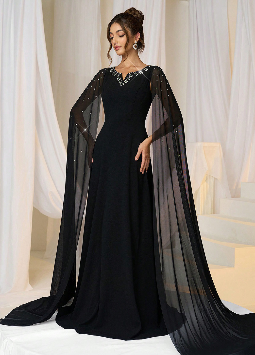 Чорна вечірня сукня SHEIN однотонна