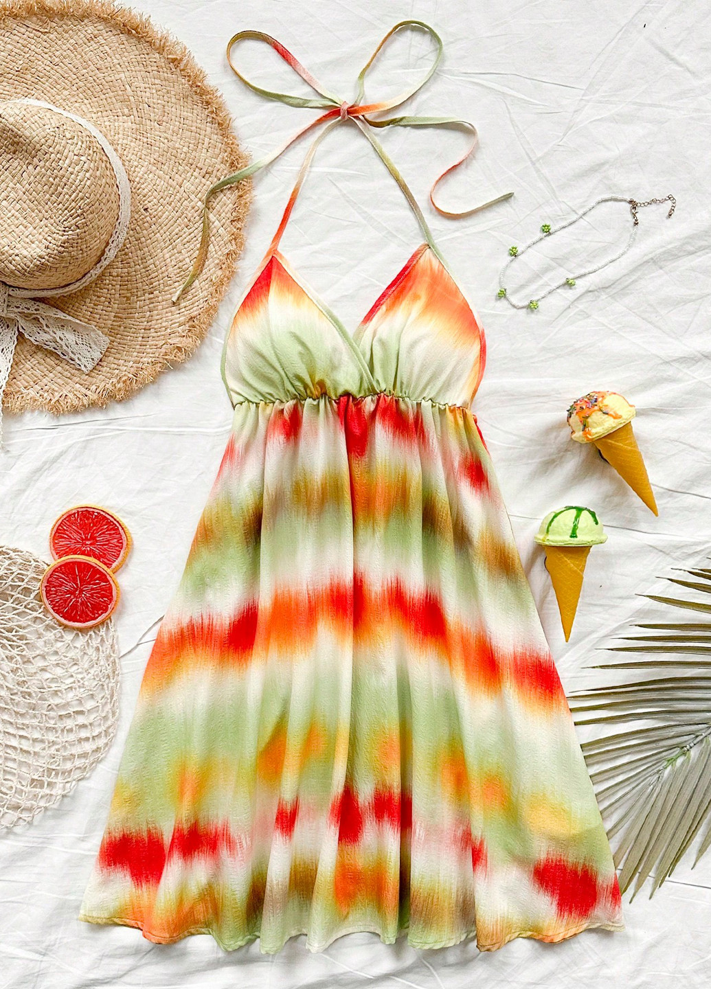 Комбинированное кэжуал платье клеш, а-силуэт, с открытой спиной SHEIN тай-дай