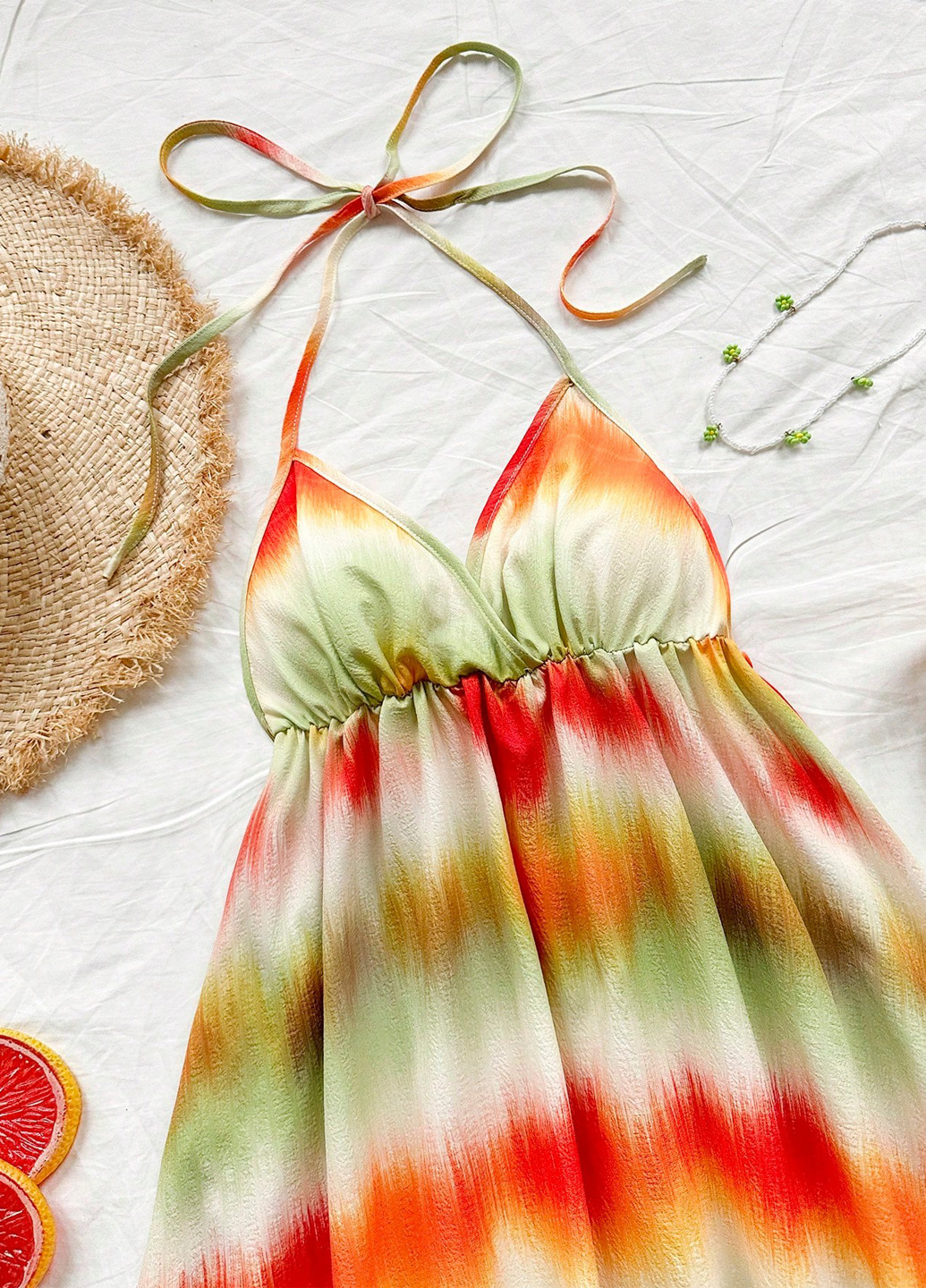 Комбинированное кэжуал платье клеш, а-силуэт, с открытой спиной SHEIN тай-дай