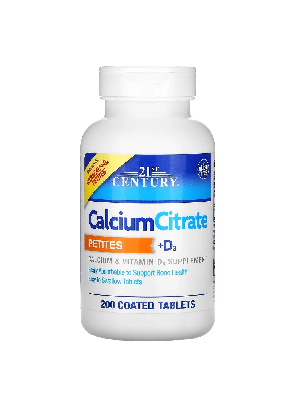 Кальцій цитрат пептид + вітамін Д3 Calcium Citrate Petites + D3, 200 таблеток 21st Century (255408981)