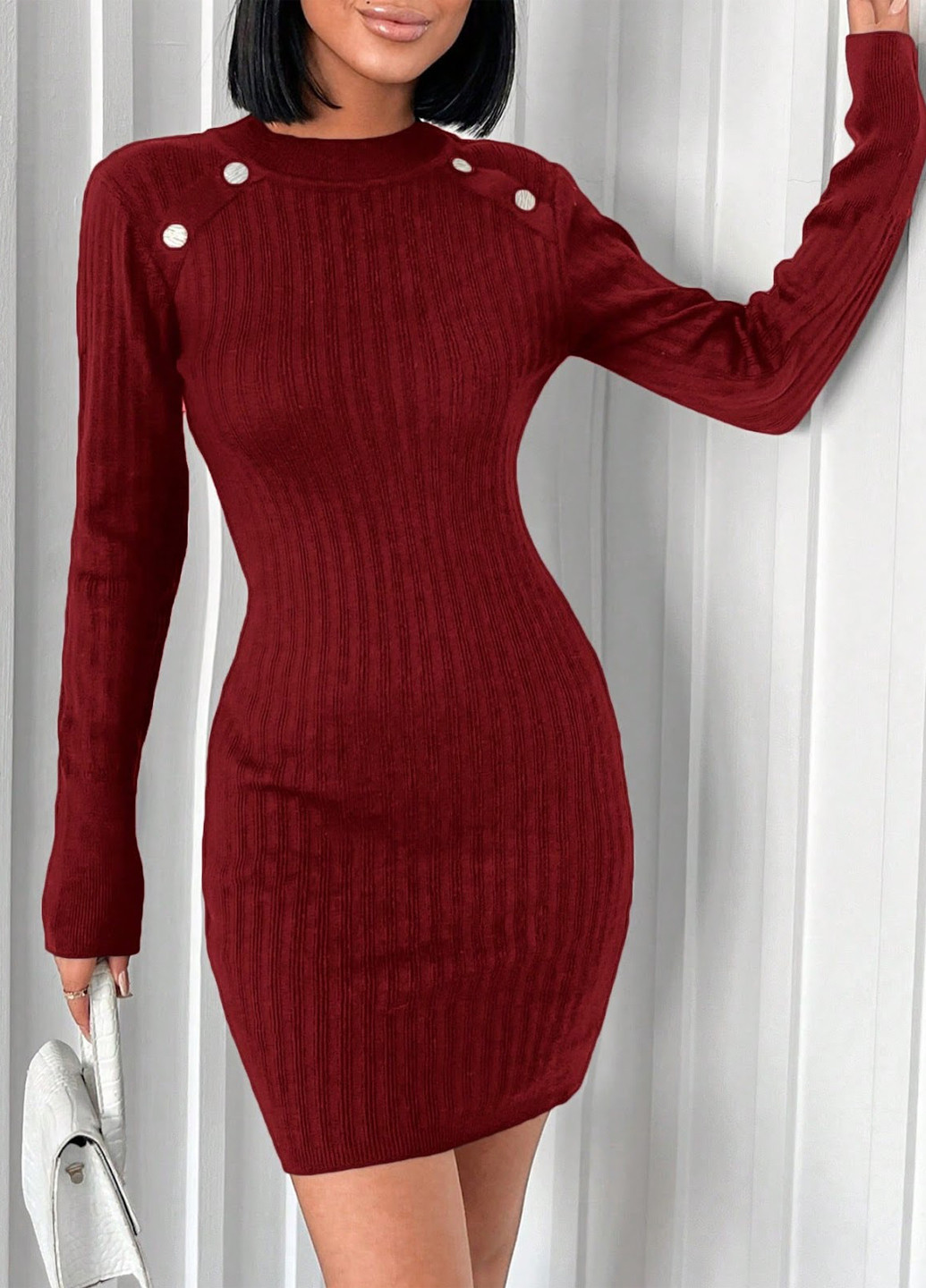 Бордова кежуал сукня-светр сукня светр SHEIN однотонна
