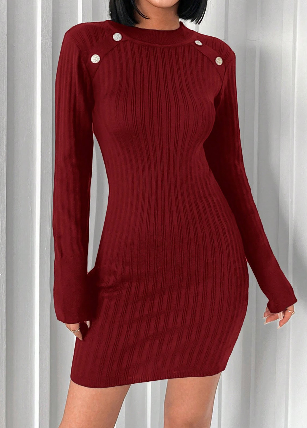 Бордова кежуал сукня-светр сукня светр SHEIN однотонна