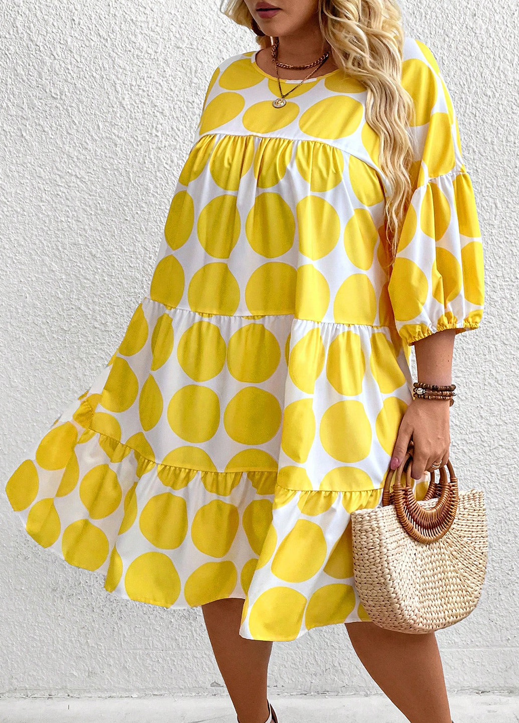 Жовтий кежуал сукня а-силует SHEIN в горошок