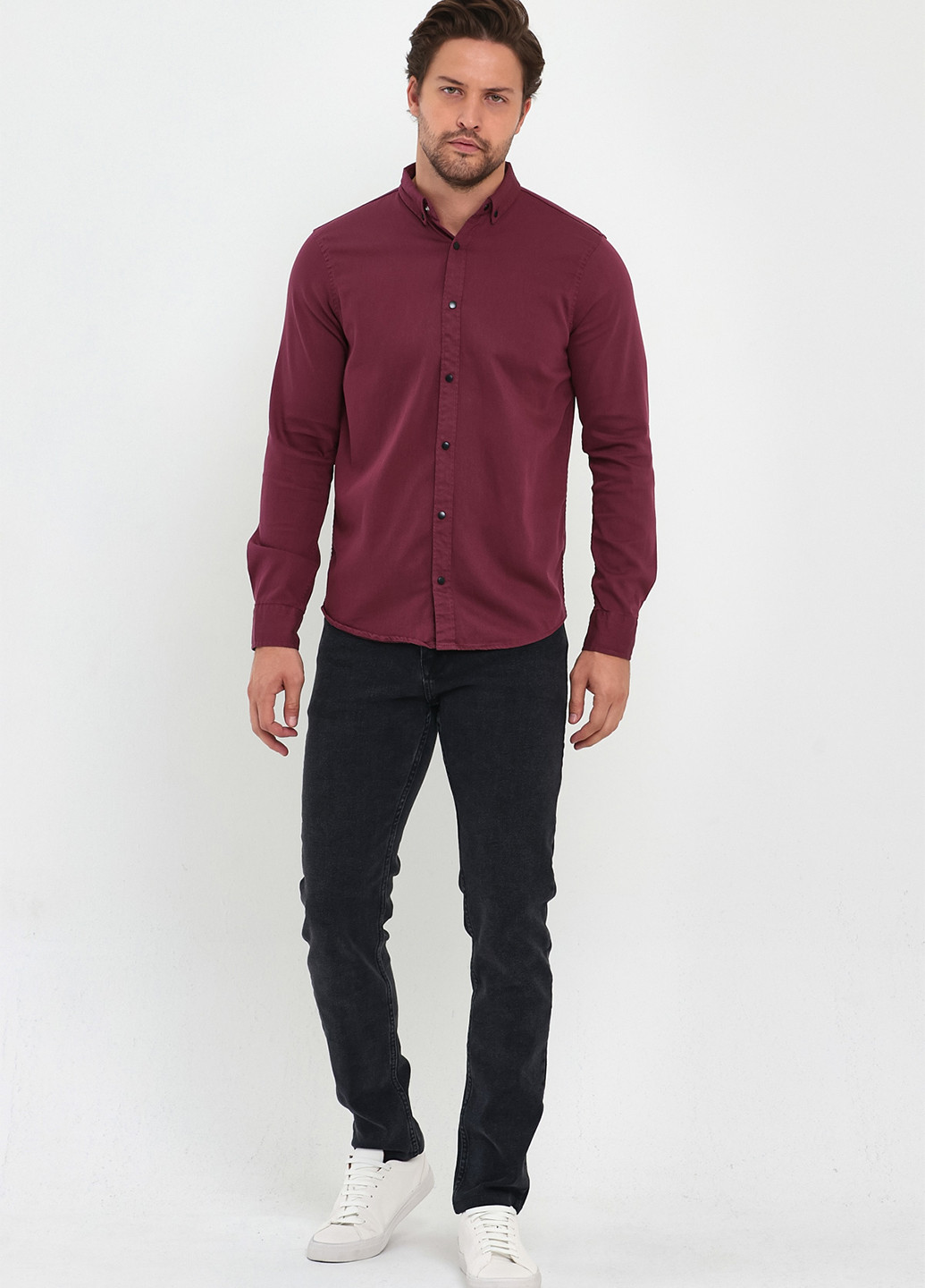 Бордовая джинсовая рубашка однотонная Trend Collection