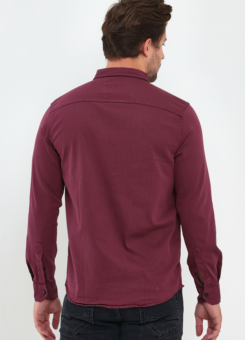 Бордовая джинсовая рубашка однотонная Trend Collection