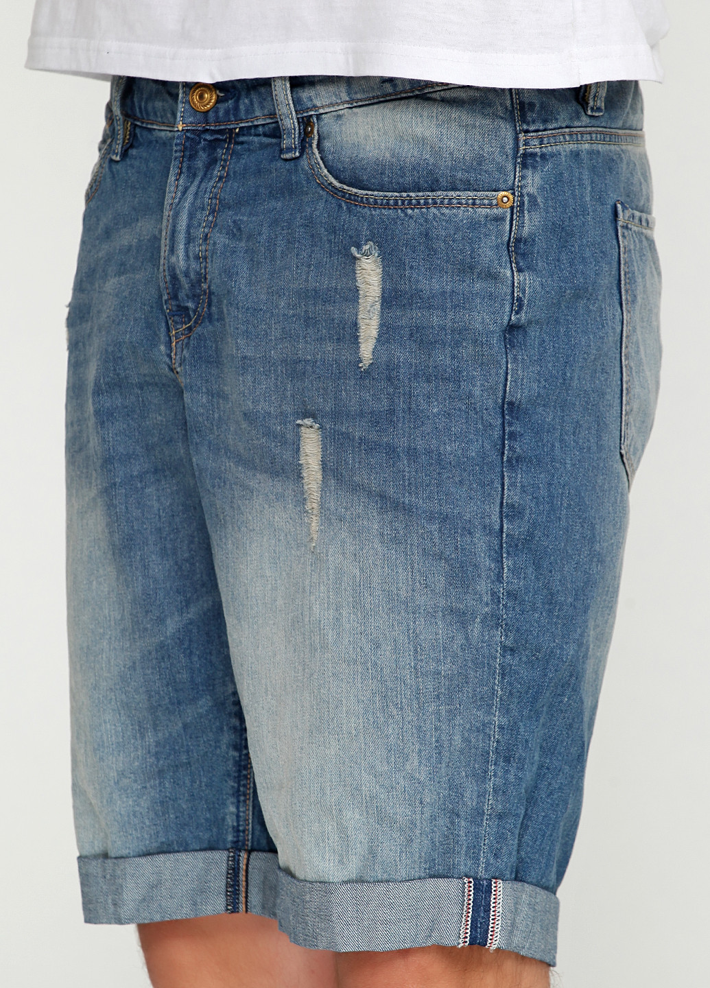 Шорты H&M средняя талия однотонные голубые джинсовые