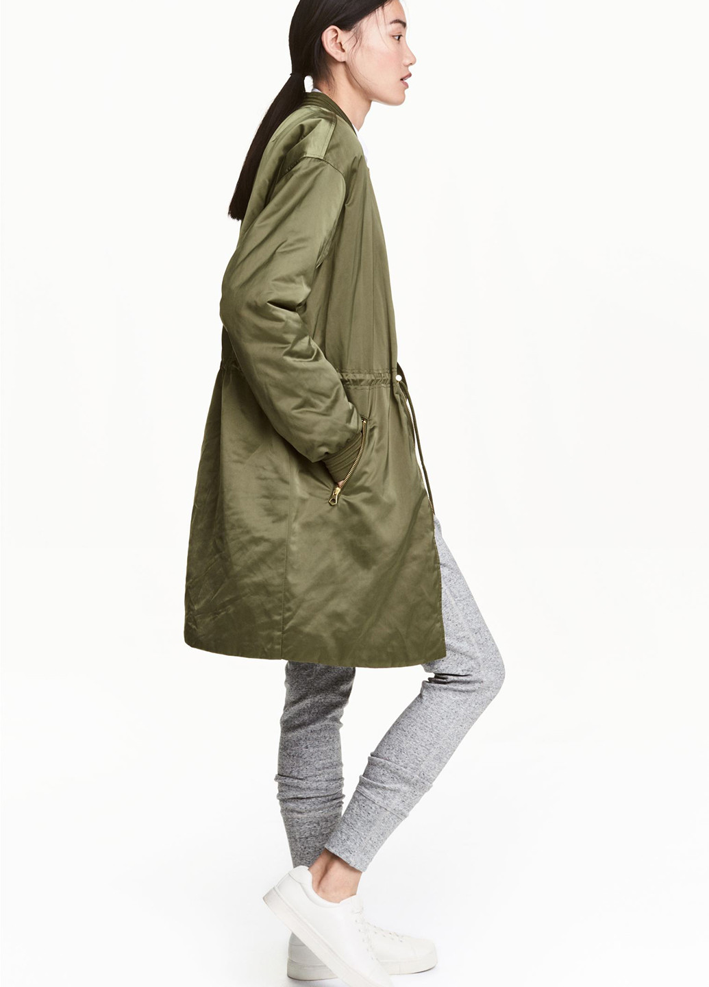 Оливковая (хаки) демисезонная куртка подовжена H&M