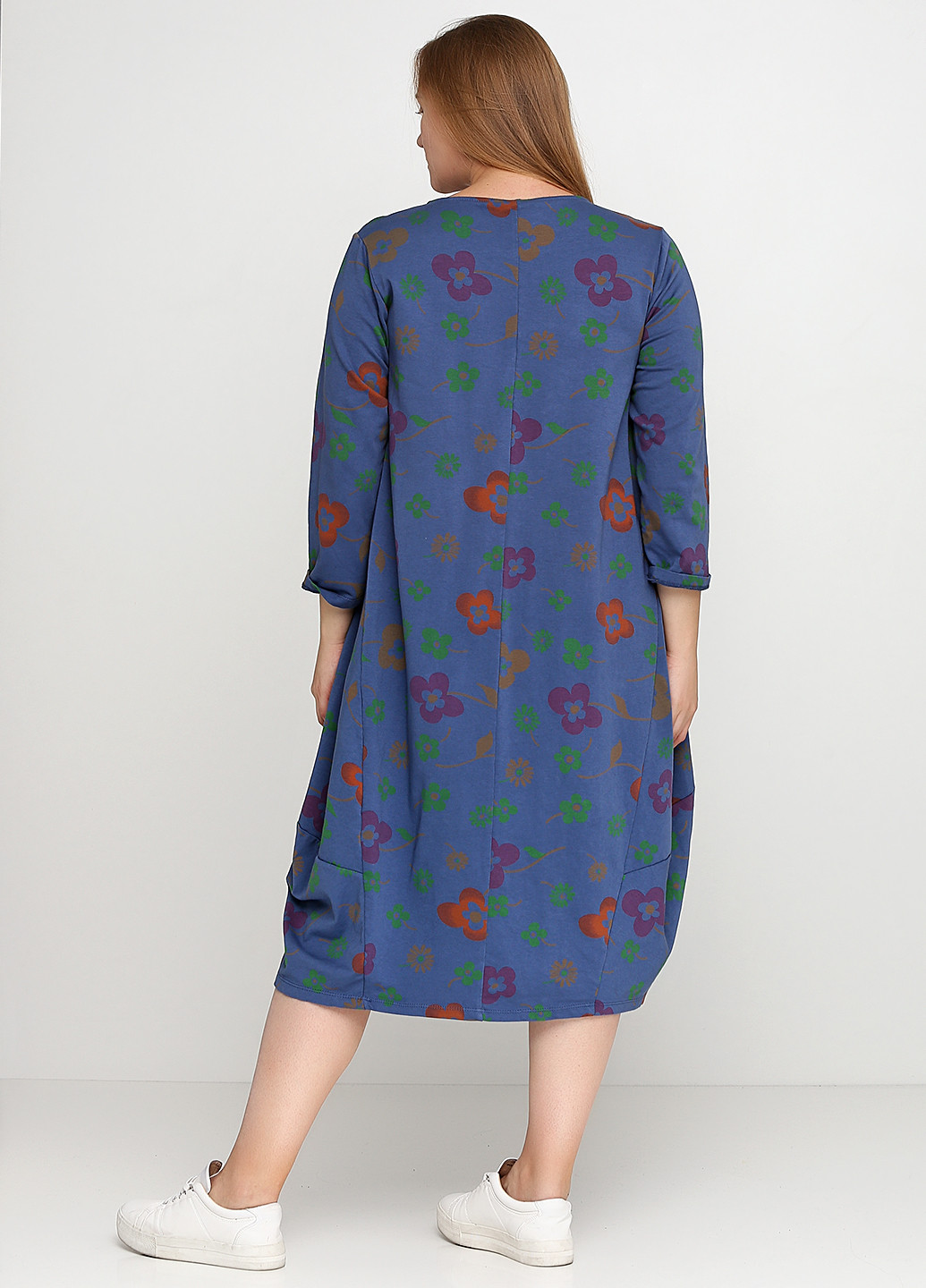 Серо-синее кэжуал платье 159 С с цветочным принтом