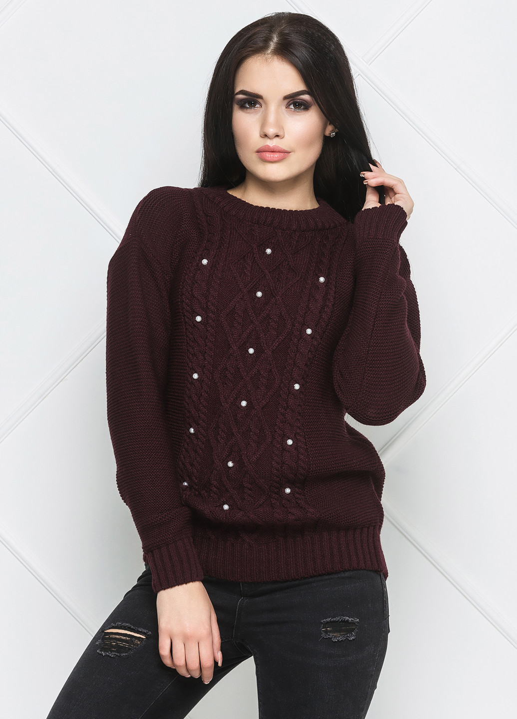 Бордовый демисезонный свитер пуловер Larionoff