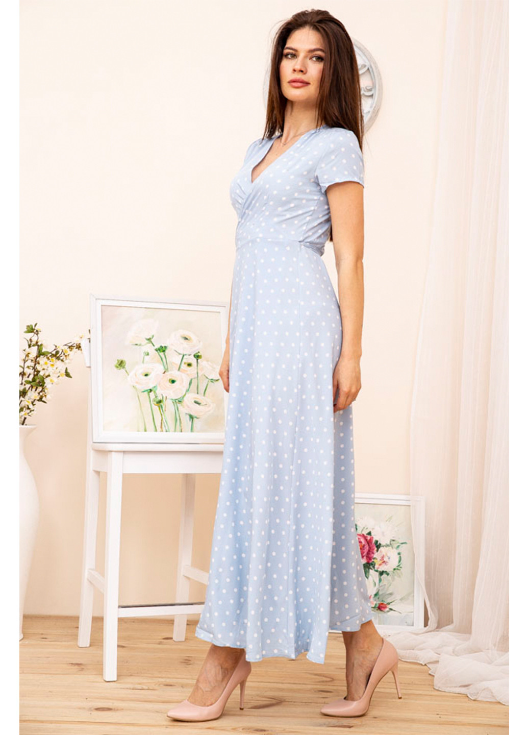 Блакитна кежуал сукня на запах Ager в горошок