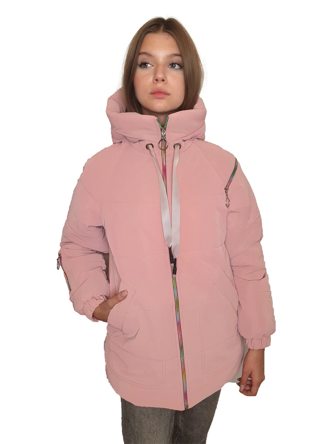 Пудровая демисезонная куртка No Brand Змейка Ж