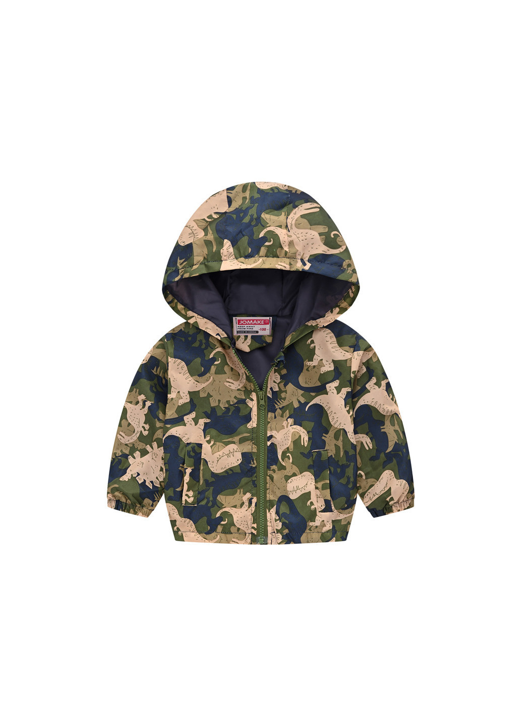 Оливковая (хаки) демисезонная куртка-ветровка для мальчика хищные динозавры Jomake 53880