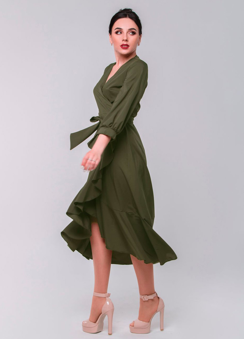 Темно-зелена кежуал сукня з запахом so-78191-olv Alpama