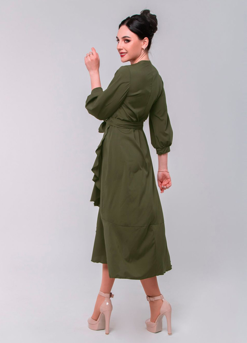 Темно-зеленое кэжуал платье с запахом so-78191-olv Alpama