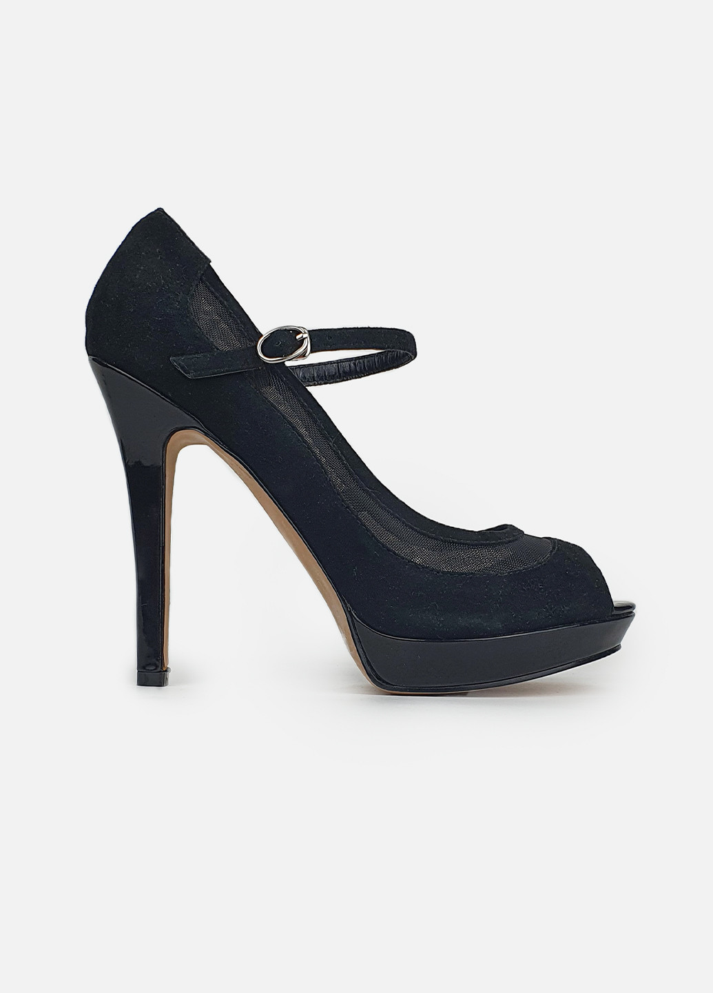 Женские туфли с ремешком черные замшевые на каблуке Basconi