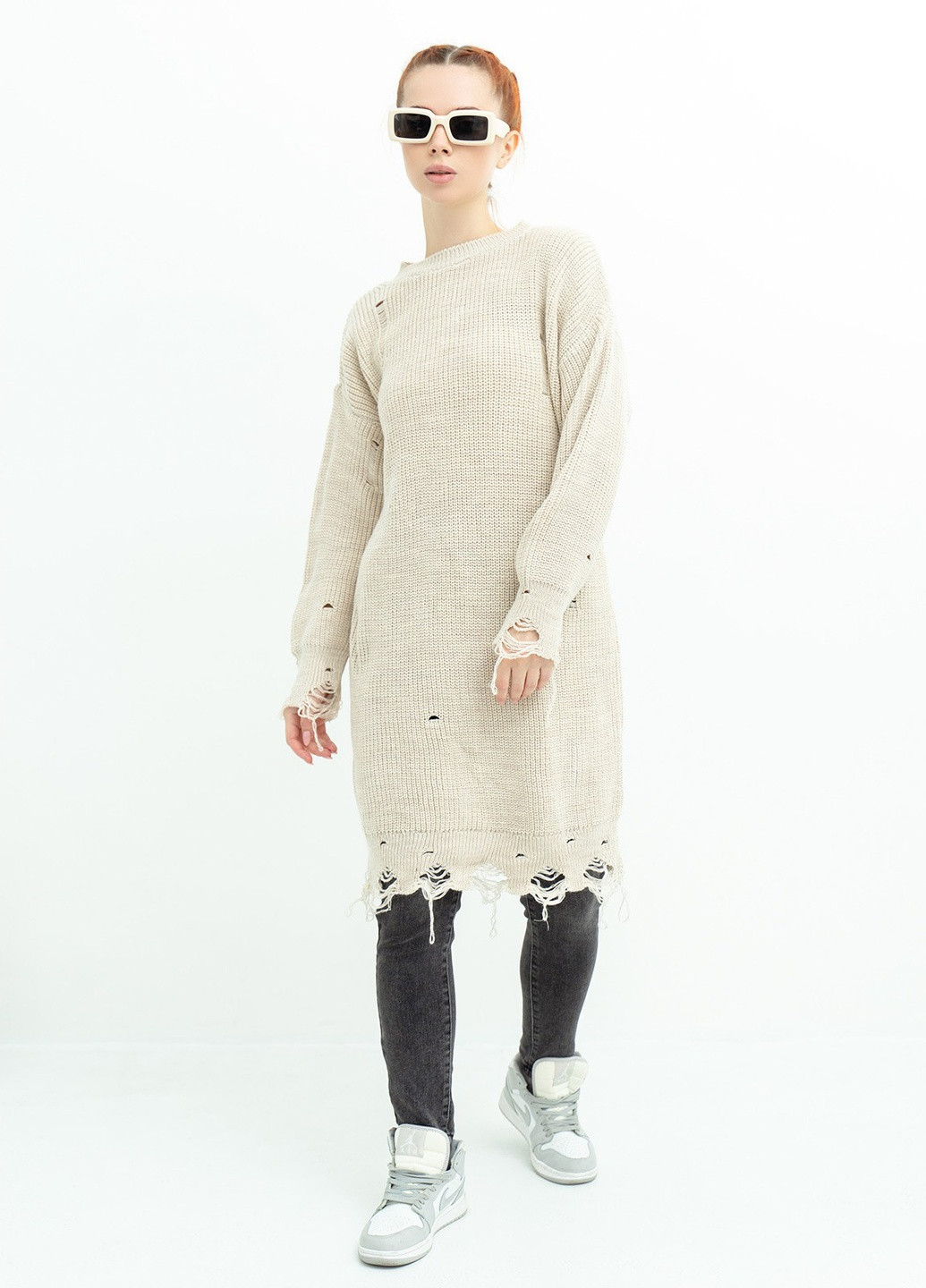 Бежевый зимний свитер женский джемпер ISSA PLUS WN20-386