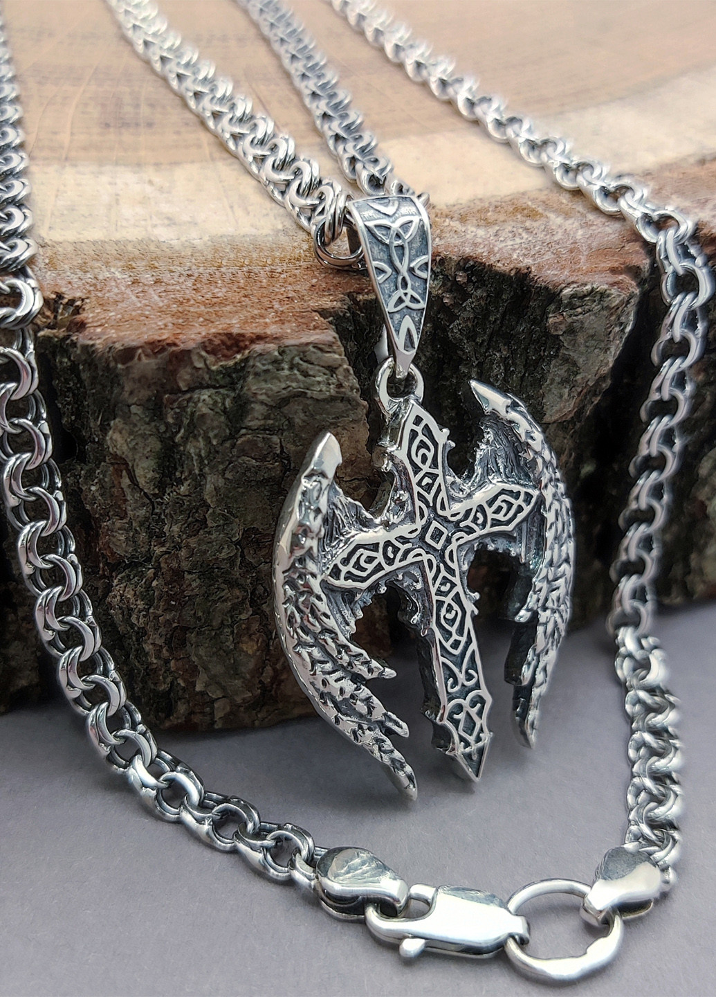 Срібний комплект "Крила Янгола" ланцюжок та хрестик Diva (328293120)