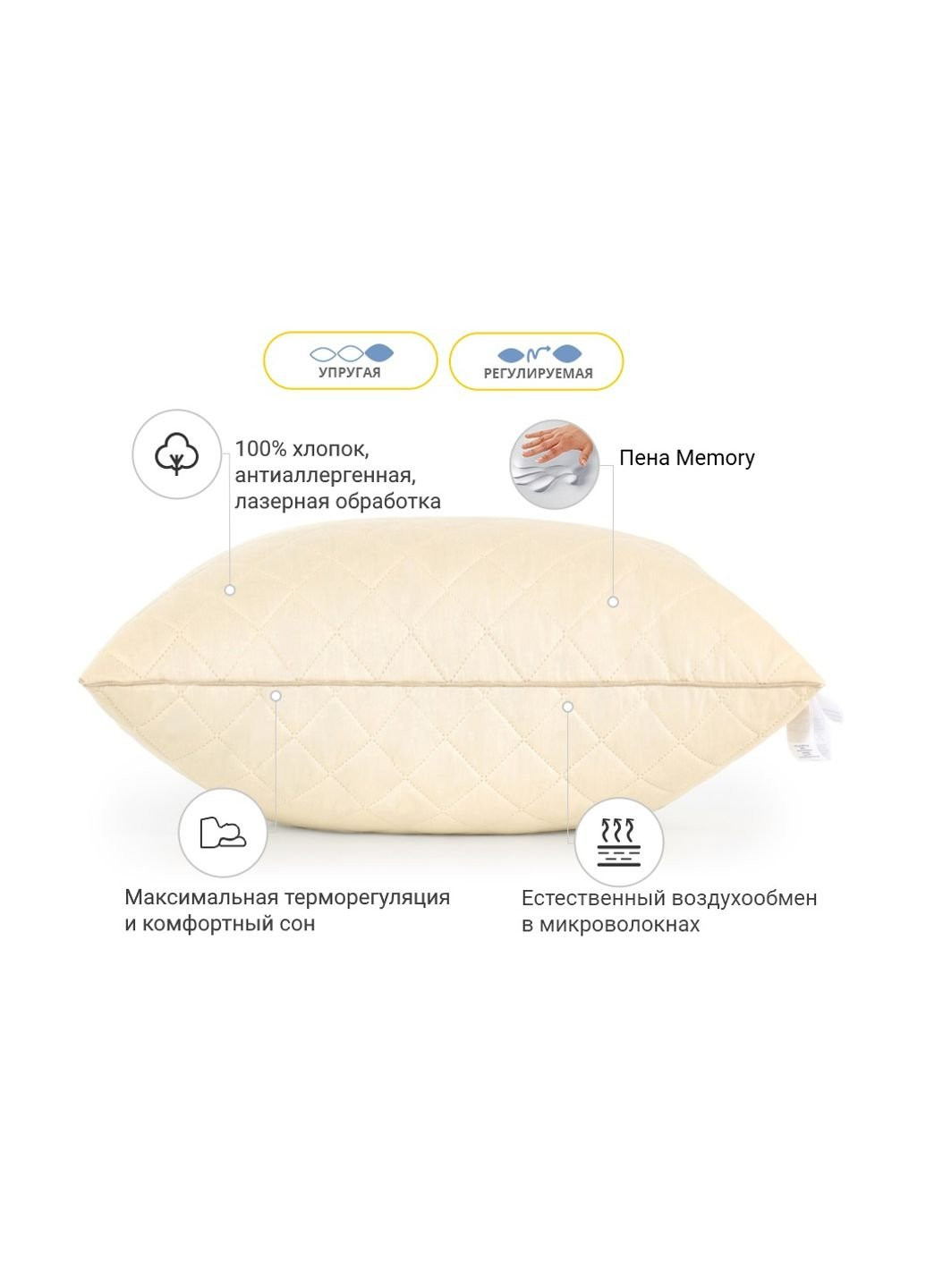 Подушка 1482 Carmela memory effekt Висока 60х60 см (2200001540217) No Brand (254012096)