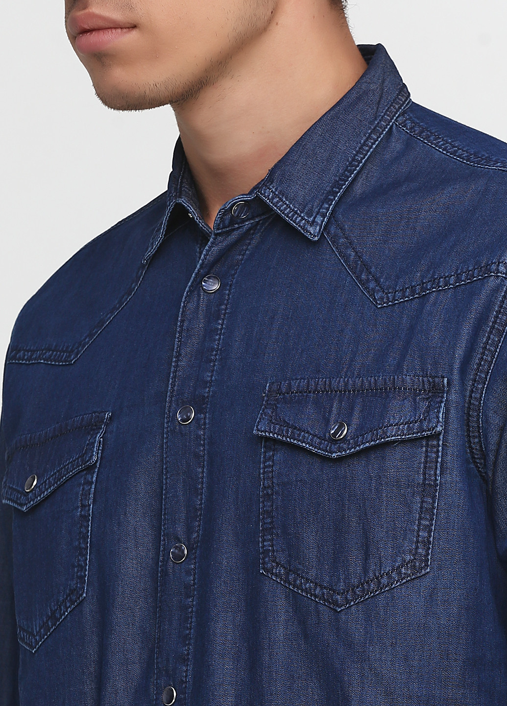Синяя кэжуал рубашка однотонная Madoc Jeans с длинным рукавом