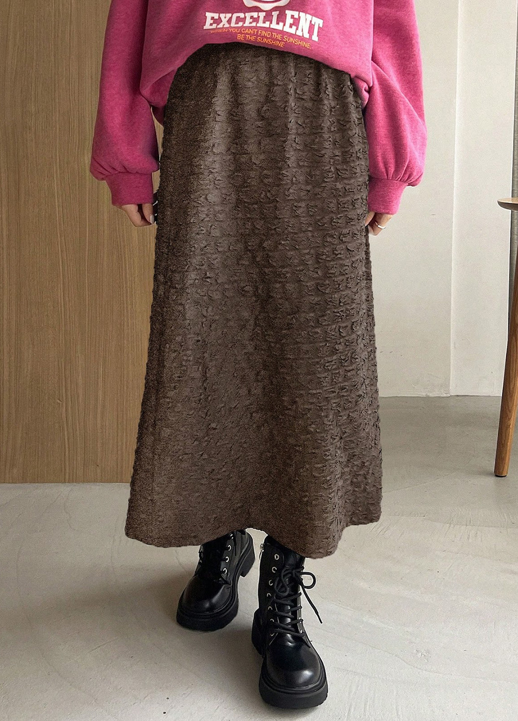 Коричневая кэжуал однотонная юбка SHEIN а-силуэта (трапеция)