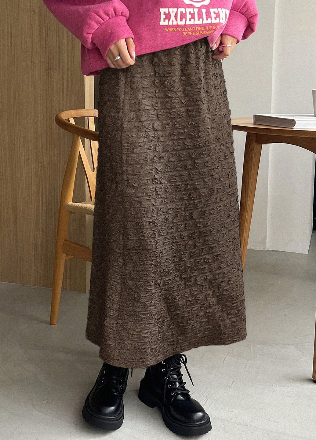 Коричневая кэжуал однотонная юбка SHEIN а-силуэта (трапеция)