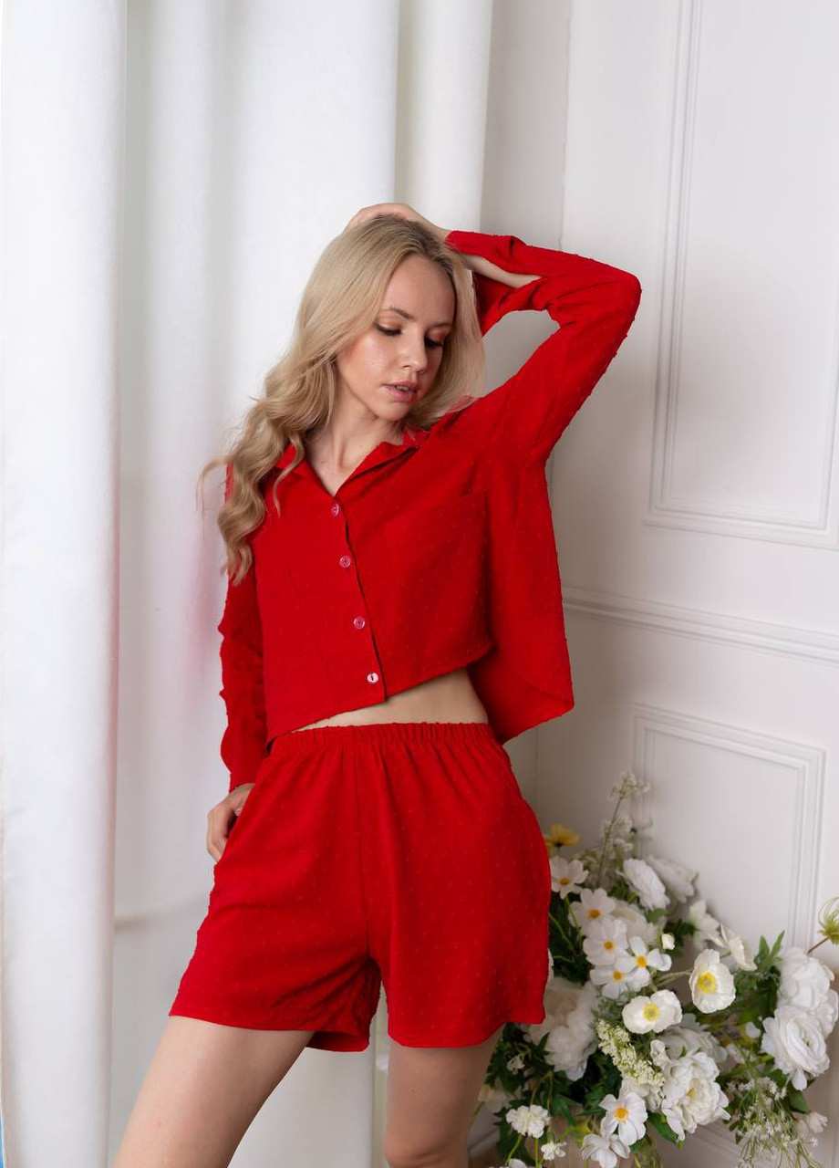Повсякденний костюм сорочка з шортами S, M, L Червоний Shuna ( Comfort (237893694)
