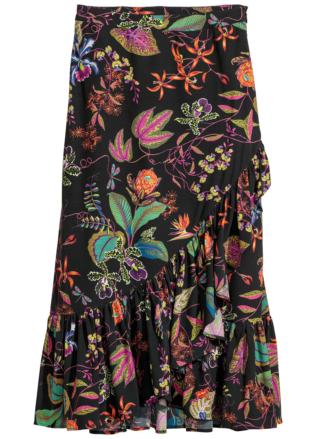 Черная кэжуал цветочной расцветки юбка H&M а-силуэта (трапеция)