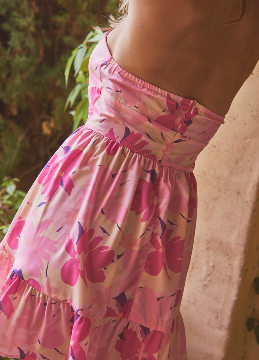 Фуксиновое (цвета Фуксия) кэжуал платье с открытыми плечами, бандо SHEIN с цветочным принтом