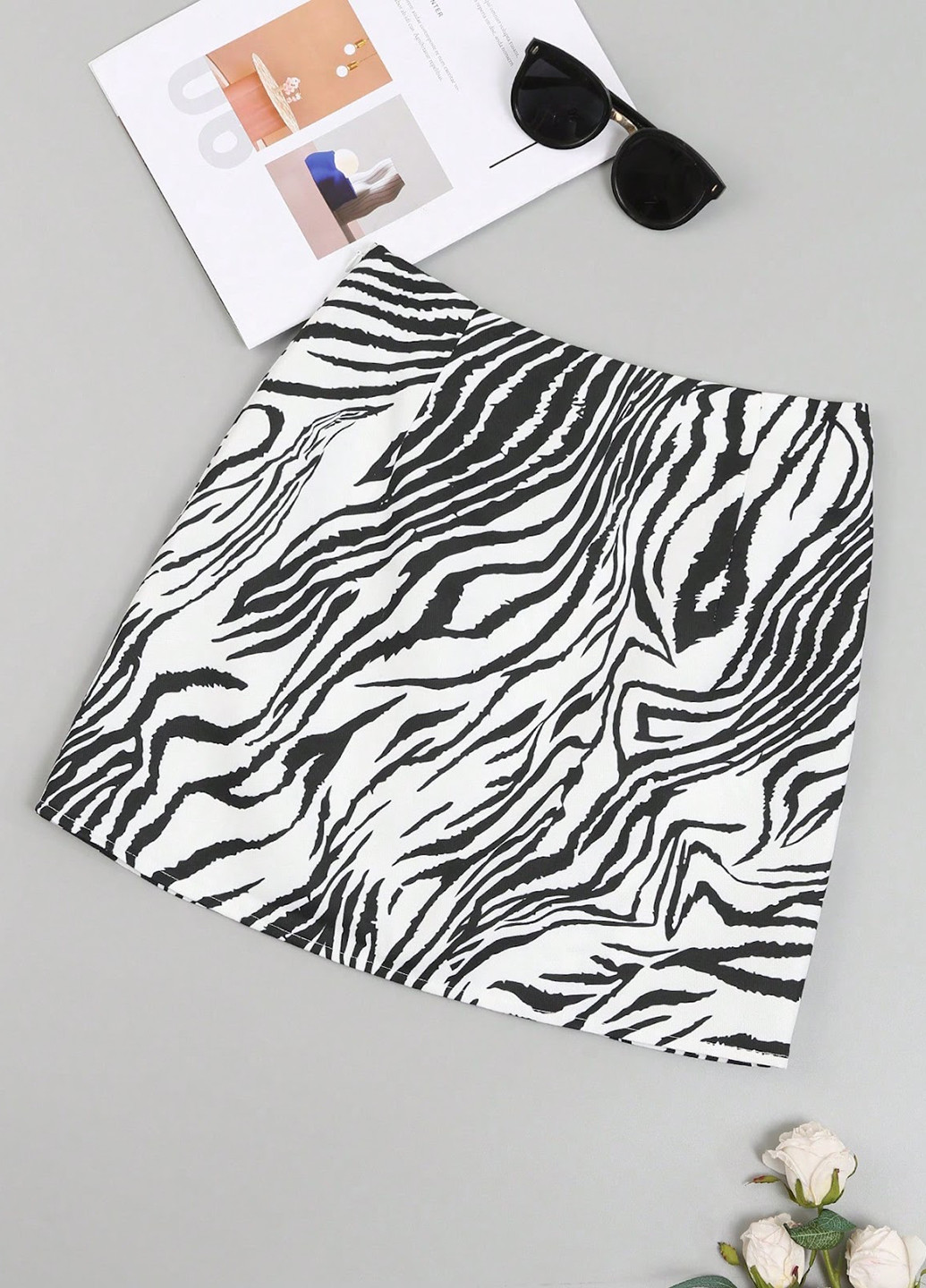 Черно-белая кэжуал зебра юбка SHEIN а-силуэта (трапеция)