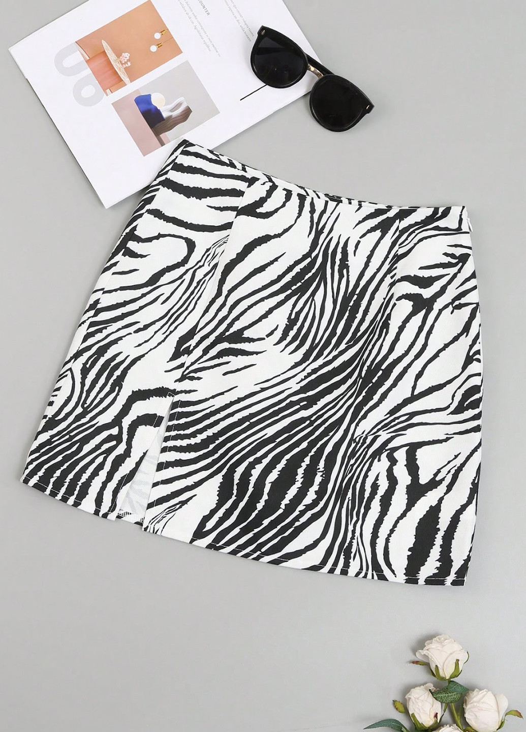 Черно-белая кэжуал зебра юбка SHEIN а-силуэта (трапеция)