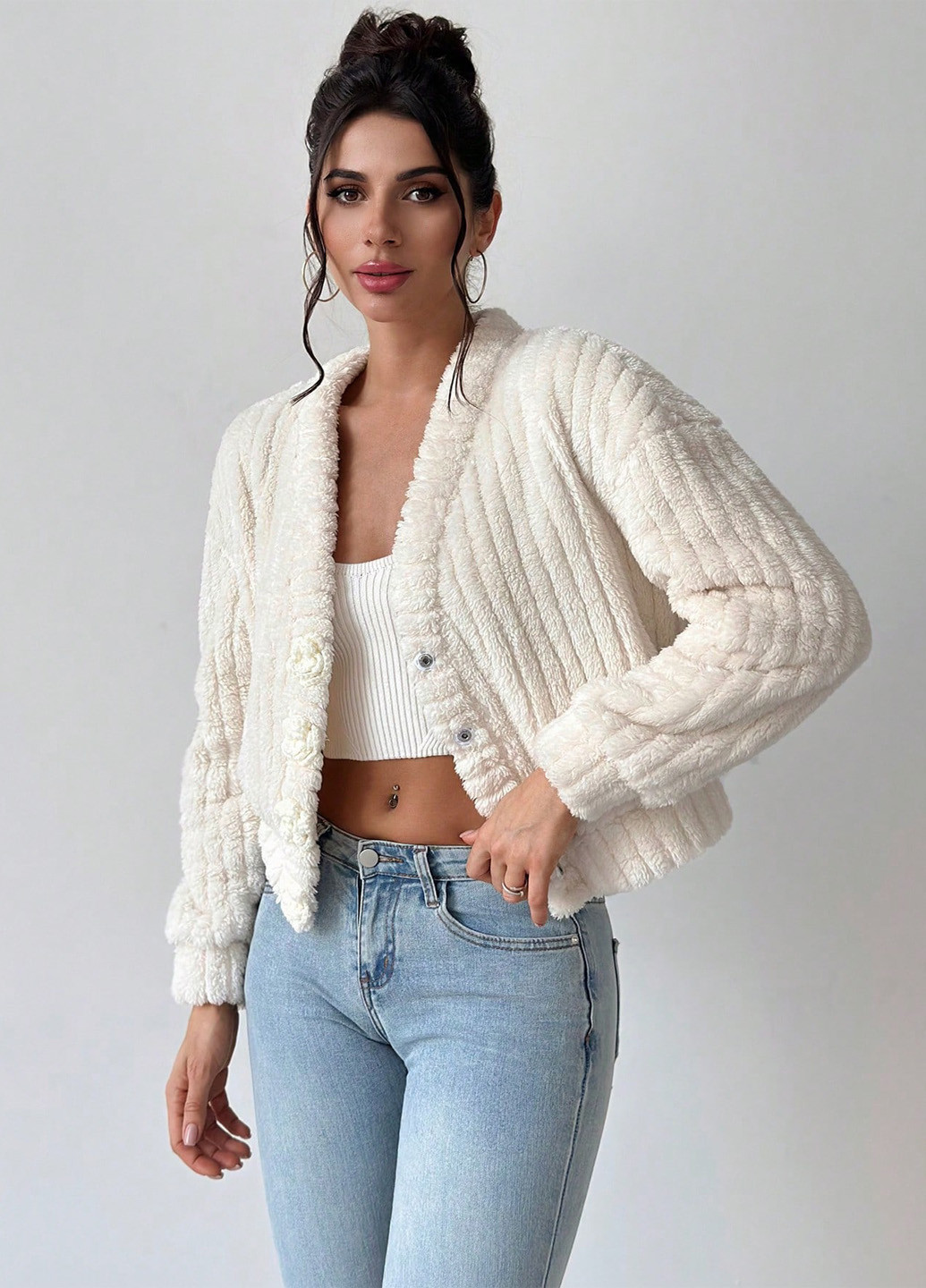 Айворі демісезонна куртка куртка-піджак SHEIN