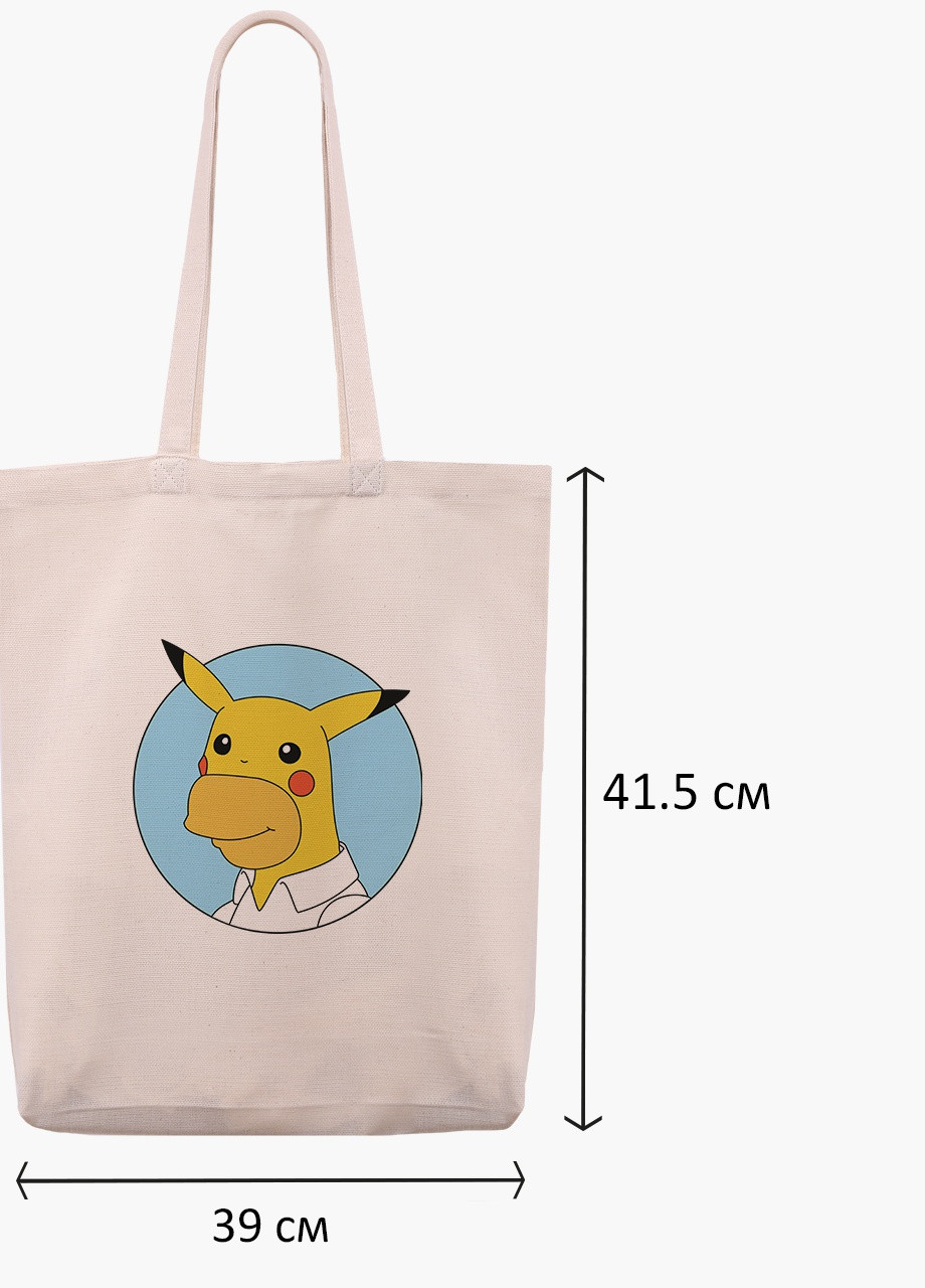 Еко сумка шоппер біла Гомер-чу Сімпсони і Пікачу (The Simpsons) (9227-2001-WTD) Еко сумка шоппер біла 41*39*8 см MobiPrint (215943717)