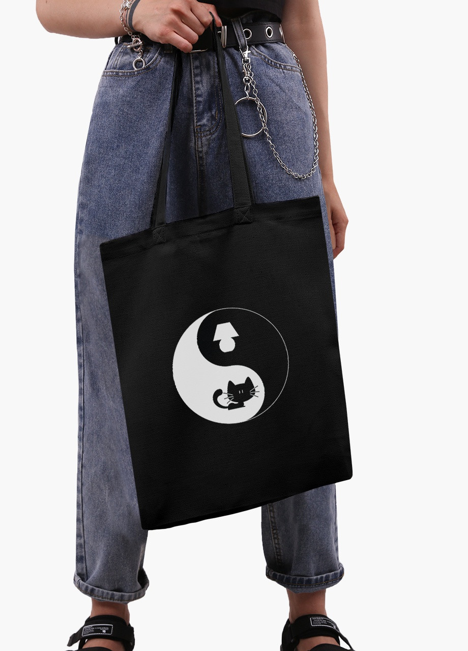 Еко сумка шоппер черная Коть Ян (Cat Yang) (9227-2057-BK) MobiPrint (236390018)