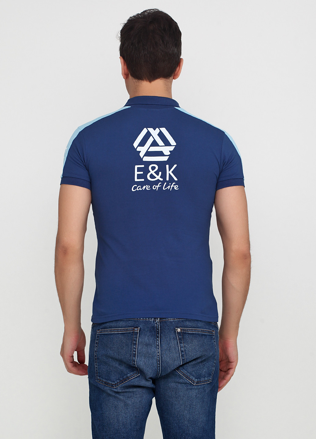 Темно-синяя футболка-поло для мужчин EL & KEN с надписью