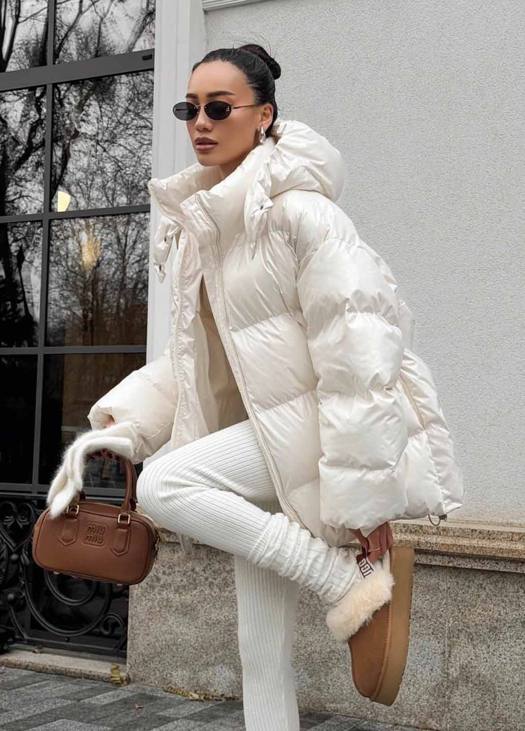Молочный зимний Пуховик Fashion