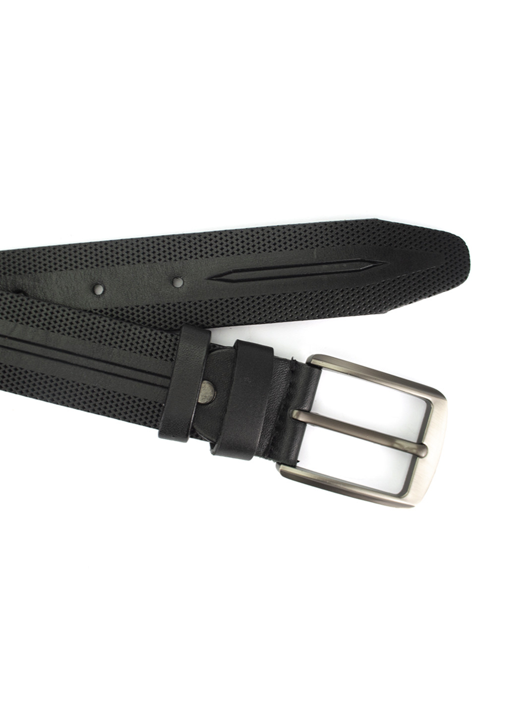 Ремень кожаный мужской черный с узором PS-3516 (120 см) Puos (250451437)