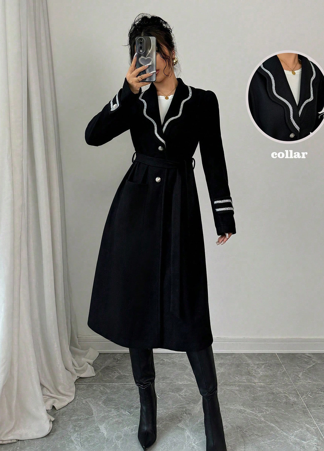 Чорне демісезонне Пальто однобортне SHEIN