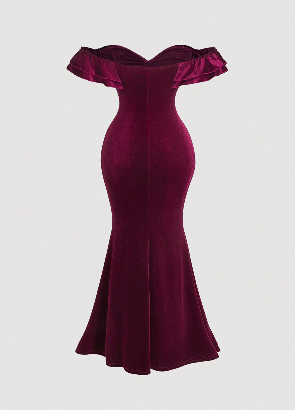 Бордовое вечернее платье с открытыми плечами, годе SHEIN однотонное