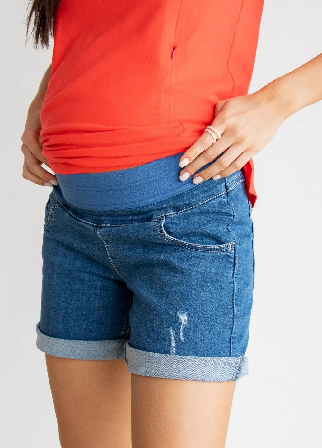 Джинсовые шорты для беременных синие эластичные с мягкой резинкой под животик To Be (253109702)
