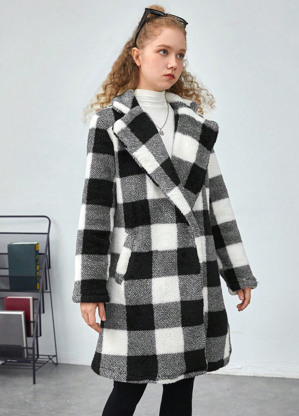 Чорно-білий демісезонне Пальто SHEIN